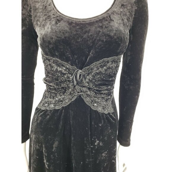 Etincelle Paris Black Velvet Dress Size 3 Goth Steampunk Guipure Lace - Picture 3 of 8
